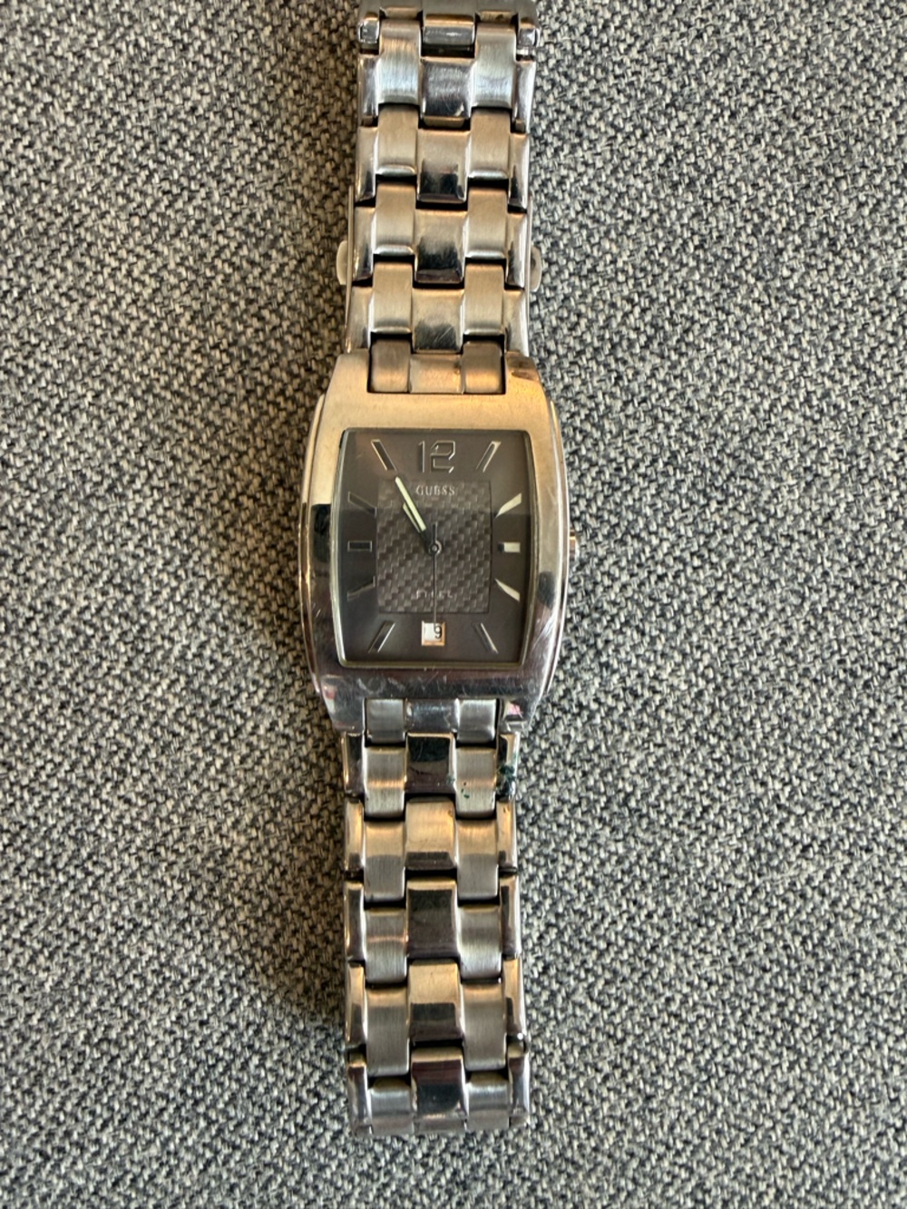 GUESS Silver-Tone Men’s Watch with Black Dial